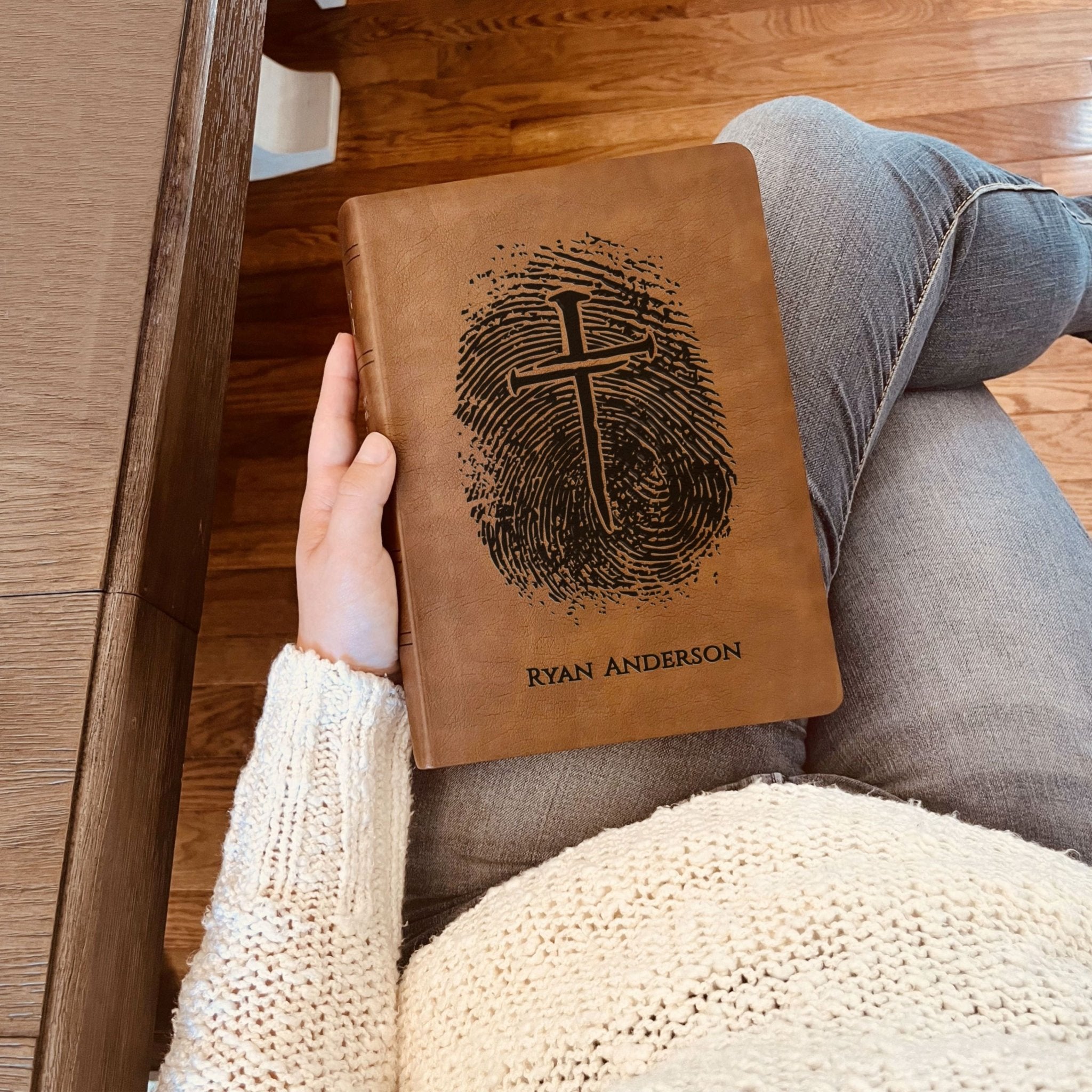 Personalized NASB 2020 Wide Margin Bible, Custom Fingerprint & Cross Design with Name Engraved, Gifts for Baptism, Wedding, and Confirmation - Religious Books - Aylev