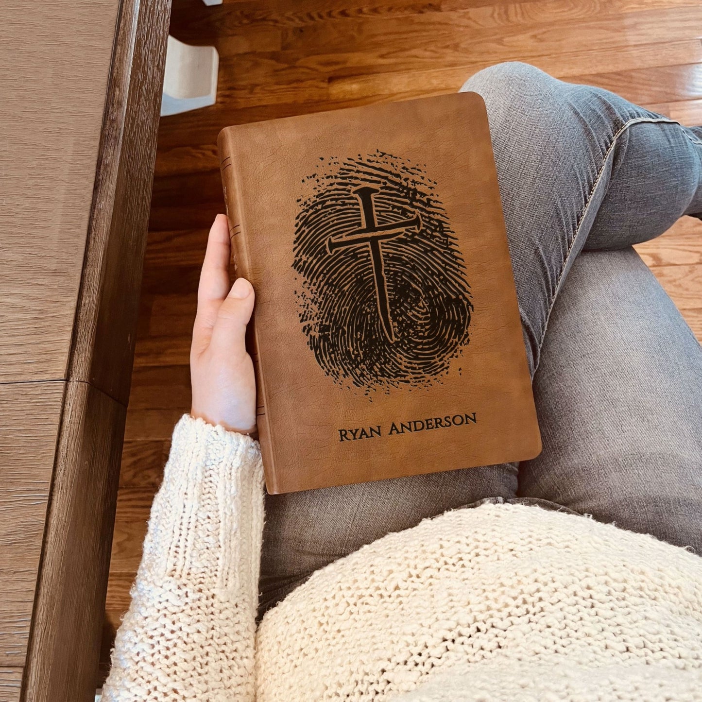 Personalized NASB 2020 Wide Margin Bible, Custom Fingerprint & Cross Design with Name Engraved, Gifts for Baptism, Wedding, and Confirmation - Religious Books - Aylev