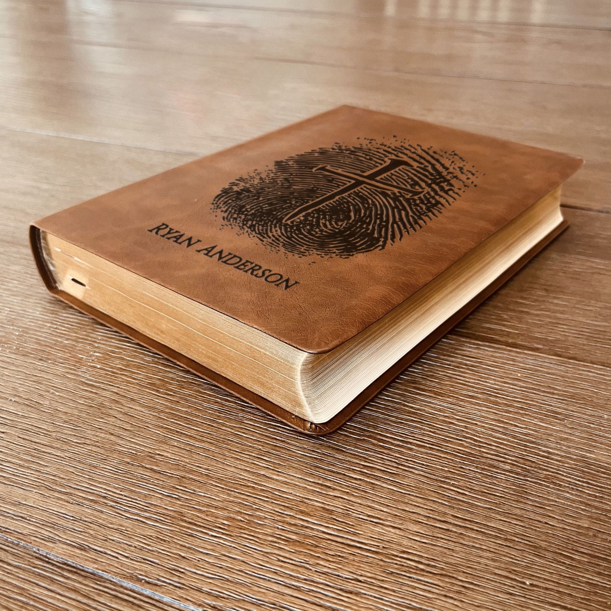 Personalized NASB 2020 Wide Margin Bible, Custom Fingerprint & Cross Design with Name Engraved, Gifts for Baptism, Wedding, and Confirmation - Religious Books - Aylev
