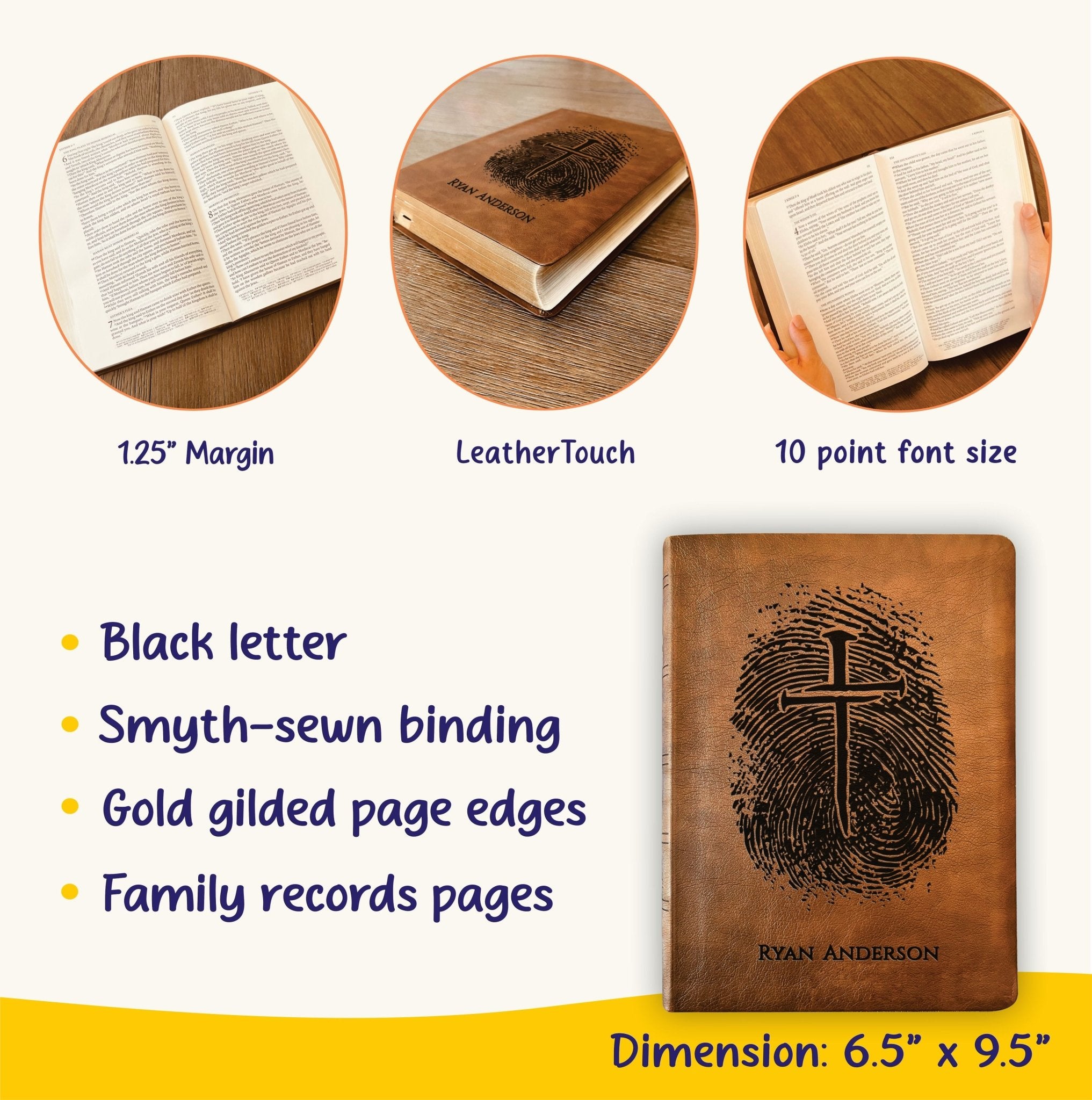 Personalized NASB 2020 Wide Margin Bible, Custom Fingerprint & Cross Design with Name Engraved, Gifts for Baptism, Wedding, and Confirmation - Religious Books - Aylev