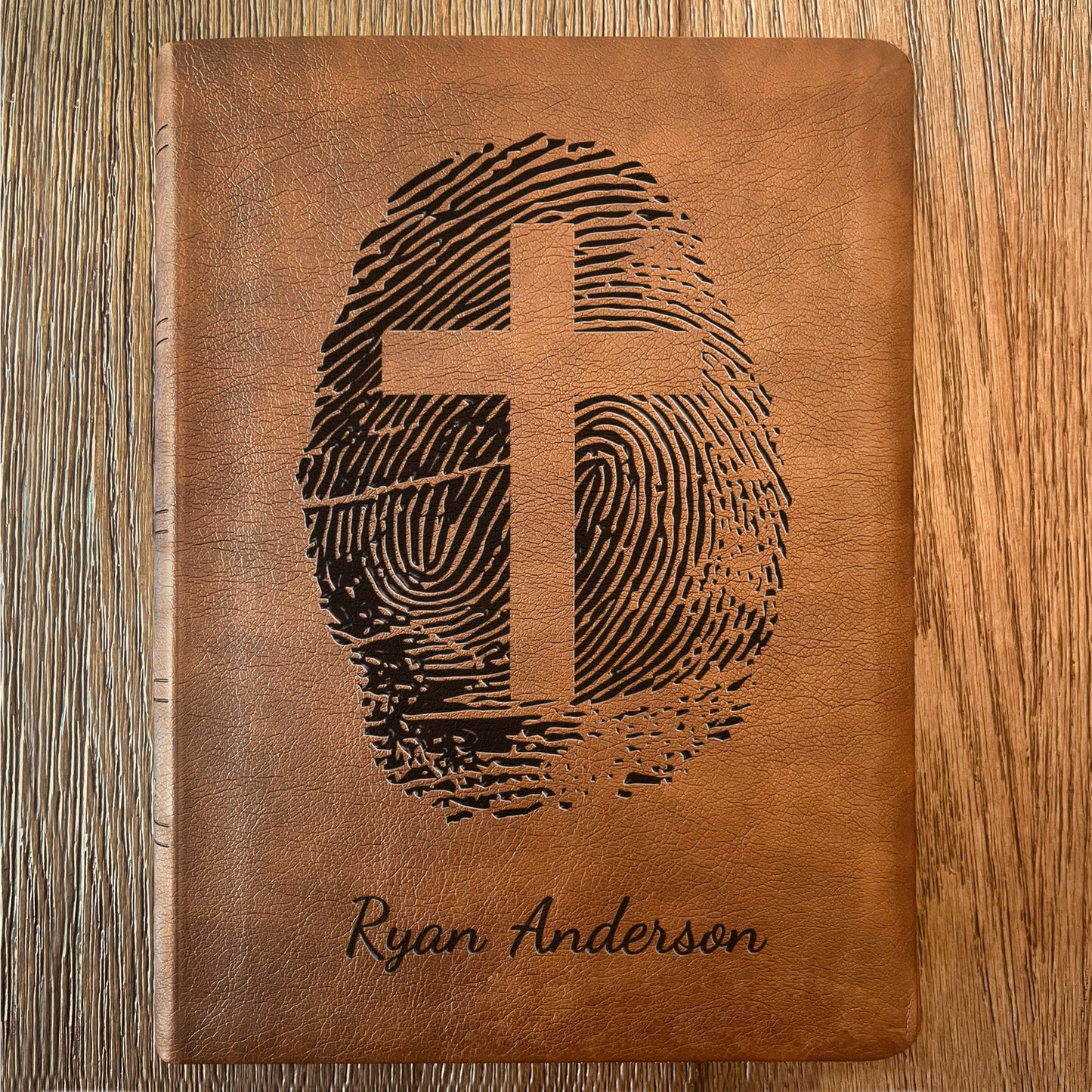 Personalized NASB 2020 Wide Margin Bible, Custom Fingerprint & Cross Design with Name Engraved, Gifts for Baptism, Wedding, and Confirmation - Aylev