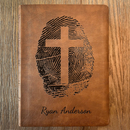 Personalized NASB 2020 Wide Margin Bible, Custom Fingerprint & Cross Design with Name Engraved, Gifts for Baptism, Wedding, and Confirmation - Religious Books - Aylev