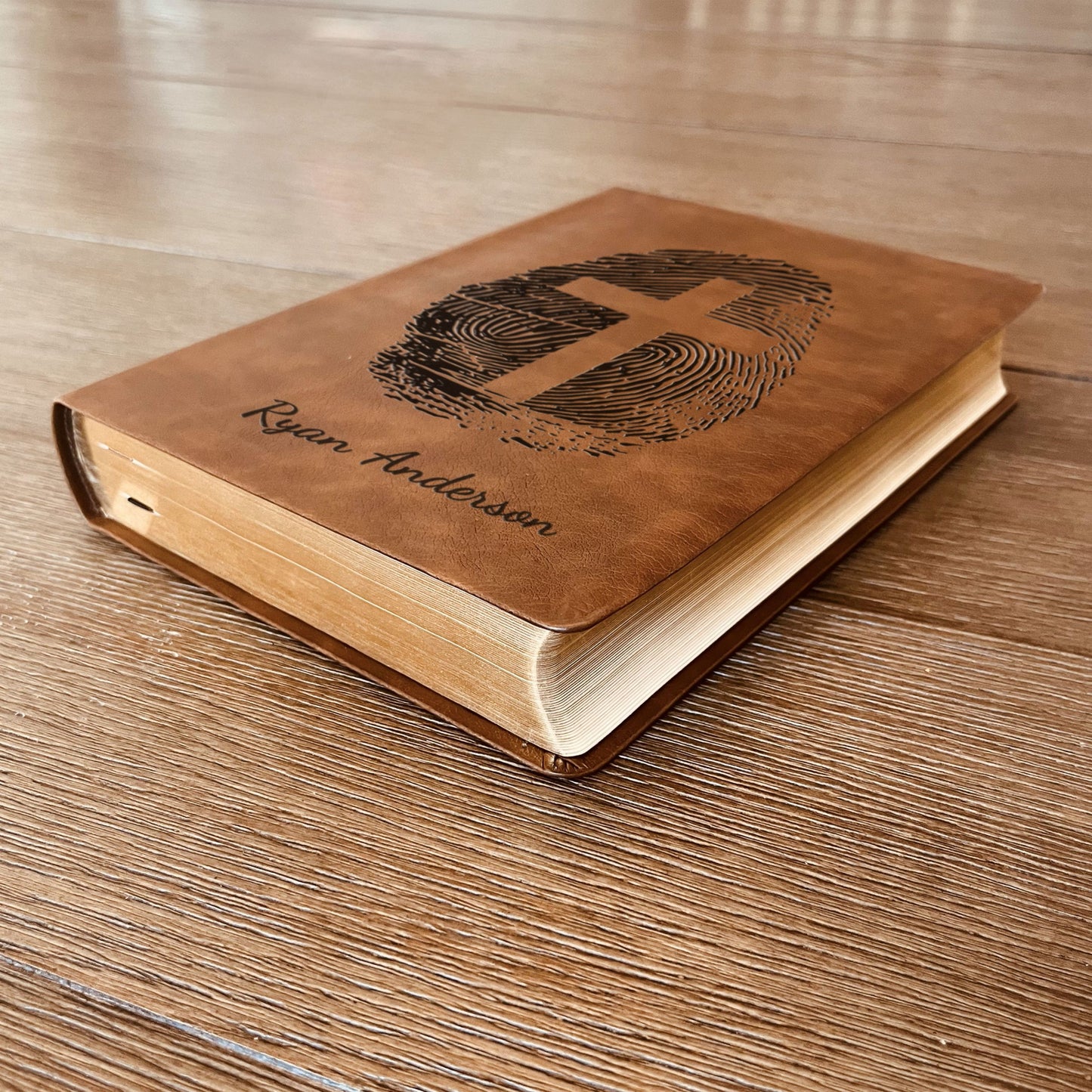 Personalized NASB 2020 Wide Margin Bible, Custom Fingerprint & Cross Design with Name Engraved, Gifts for Baptism, Wedding, and Confirmation - Aylev