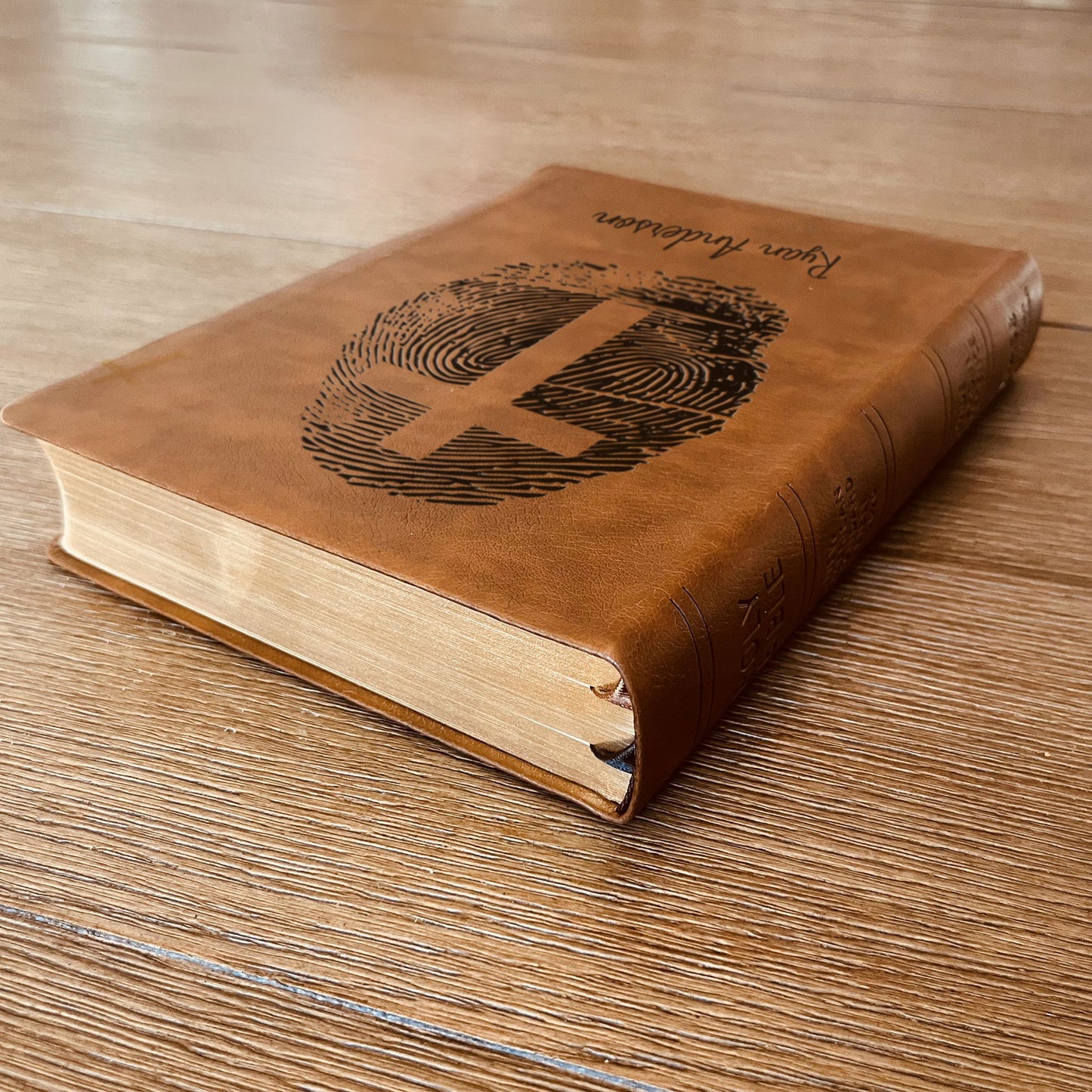 Personalized NASB 2020 Wide Margin Bible, Custom Fingerprint & Cross Design with Name Engraved, Gifts for Baptism, Wedding, and Confirmation - Aylev