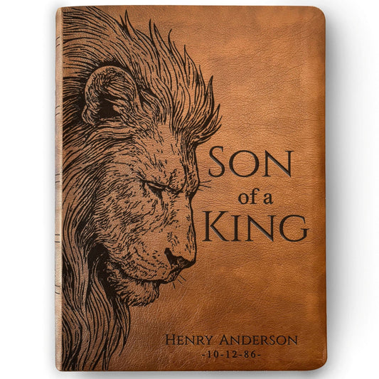 Personalized NASB Wide Margin Bible, Son of a King Lion Design, Custom Engraved Name, Christian Gift, Baptism Gift, Bible Gift for Him - Religious Books - Aylev