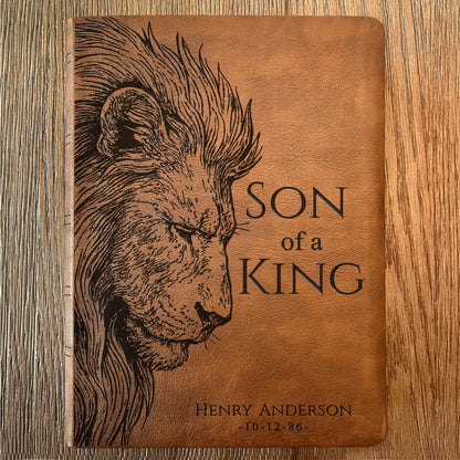 Personalized NASB Wide Margin Bible, Son of a King Lion Design, Custom Engraved Name, Christian Gift, Baptism Gift, Bible Gift for Him - Religious Books - Aylev