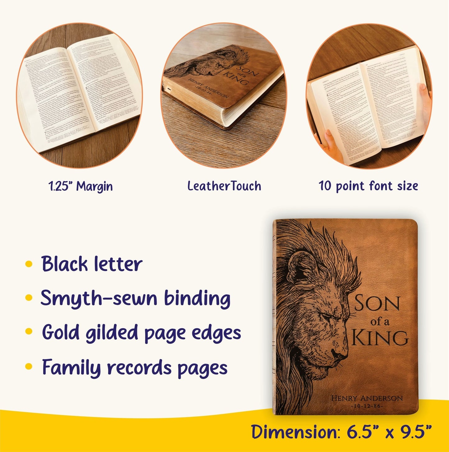 Personalized NASB Wide Margin Bible, Son of a King Lion Design, Custom Engraved Name, Christian Gift, Baptism Gift, Bible Gift for Him - Religious Books - Aylev