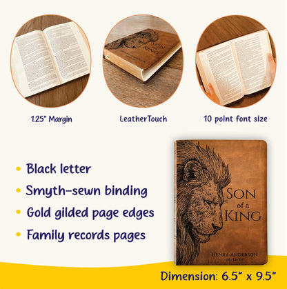 Personalized NASB Wide Margin Bible, Son of a King Lion Design, Custom Engraved Name, Christian Gift, Baptism Gift, Bible Gift for Him - Religious Books - Aylev
