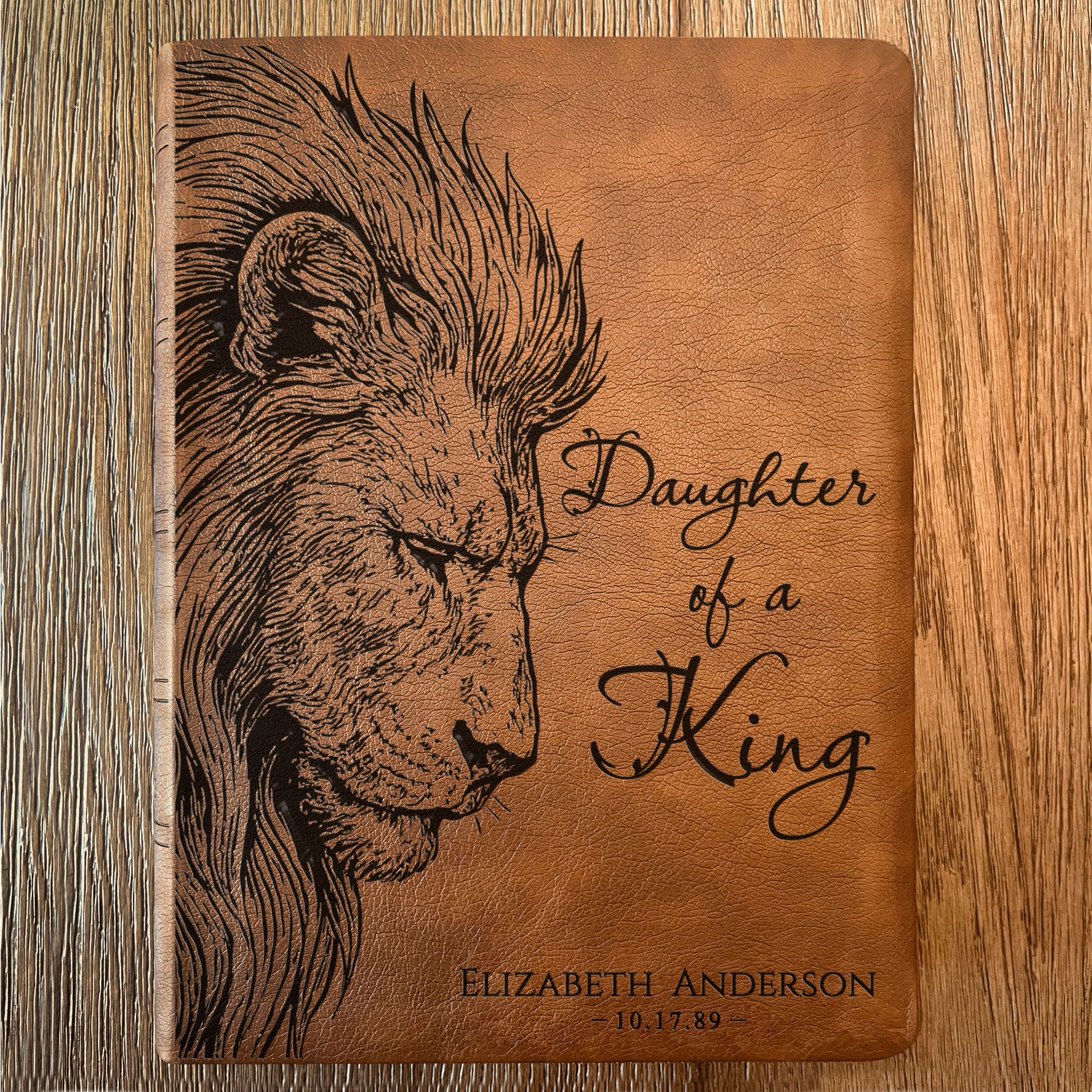 Personalized NASB Wide Margin Bible, Daughter of a King Lion Design, Custom Engraved Name, Christian Gift, Baptism Gift, Bible Gift for Her