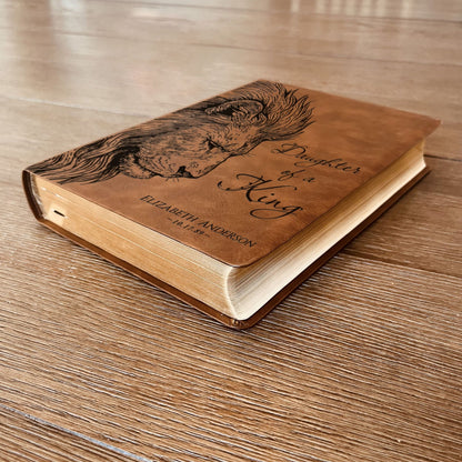 Personalized NASB Wide Margin Bible, Daughter of a King Lion Design, Custom Engraved Name, Christian Gift, Baptism Gift, Bible Gift for Her - Religious Books - Aylev