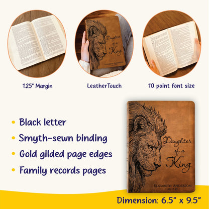 Personalized NASB Wide Margin Bible, Daughter of a King Lion Design, Custom Engraved Name, Christian Gift, Baptism Gift, Bible Gift for Her - Religious Books - Aylev
