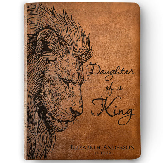 Personalized NASB Wide Margin Bible, Daughter of a King Lion Design, Custom Engraved Name, Christian Gift, Baptism Gift, Bible Gift for Her