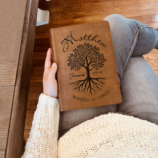 Personalized NASB Wide Margin Bible, Custom Engraved Name, Rooted in Christ Tree Design, Christian Gift, Bible Gifts for Her, Gifts for Him