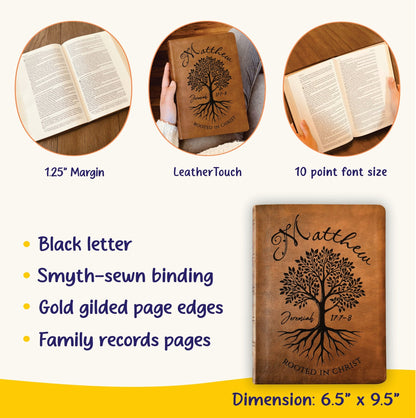 Personalized NASB Wide Margin Bible, Custom Engraved Name, Rooted in Christ Tree Design, Christian Gift, Bible Gifts for Her, Gifts for Him - Religious Books - Aylev