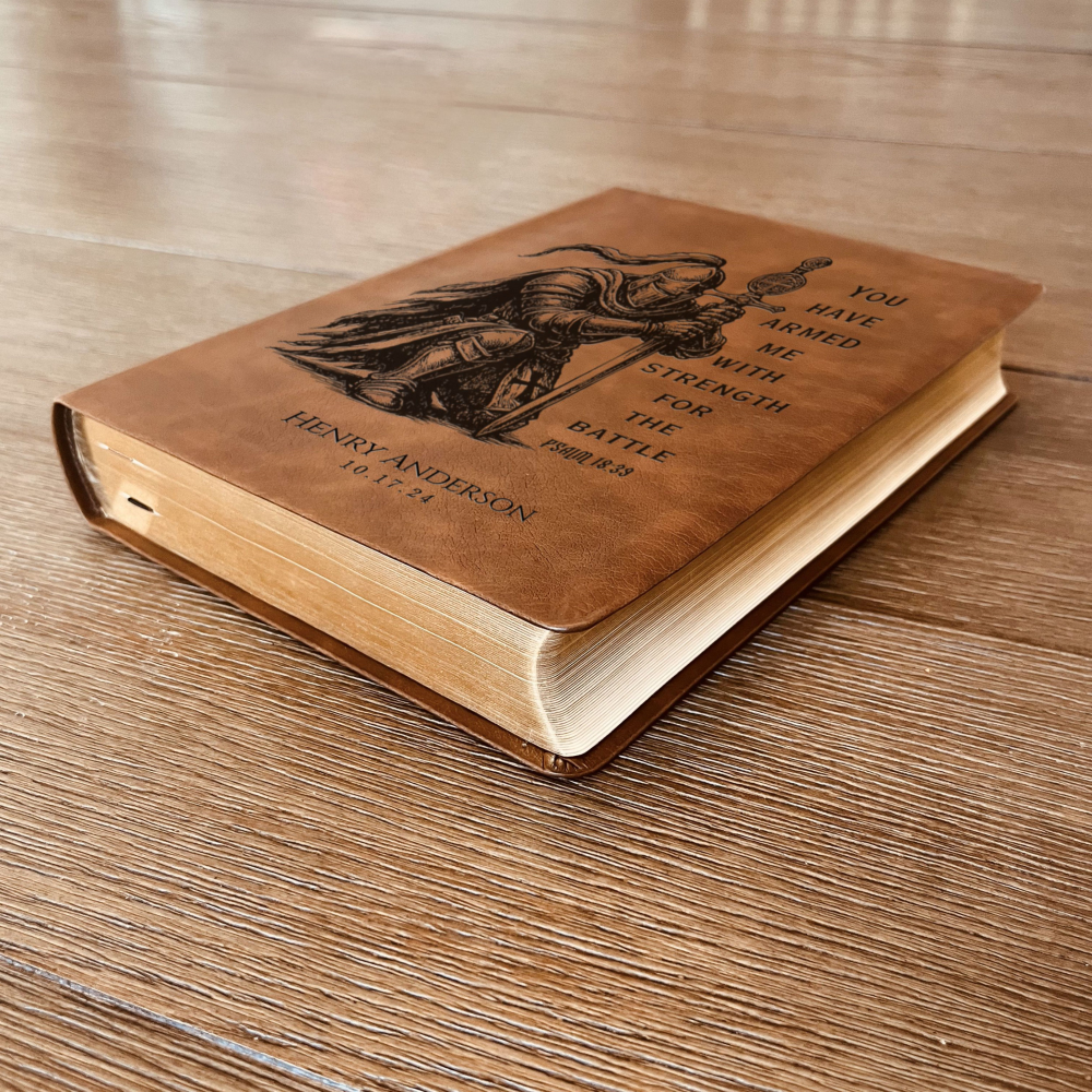 Personalized Bible for Men, NASB Wide Margin Bible, Custom Bible Engraved Name, Knight Warrior Design, Christian Gift, Bible Gifts for Him