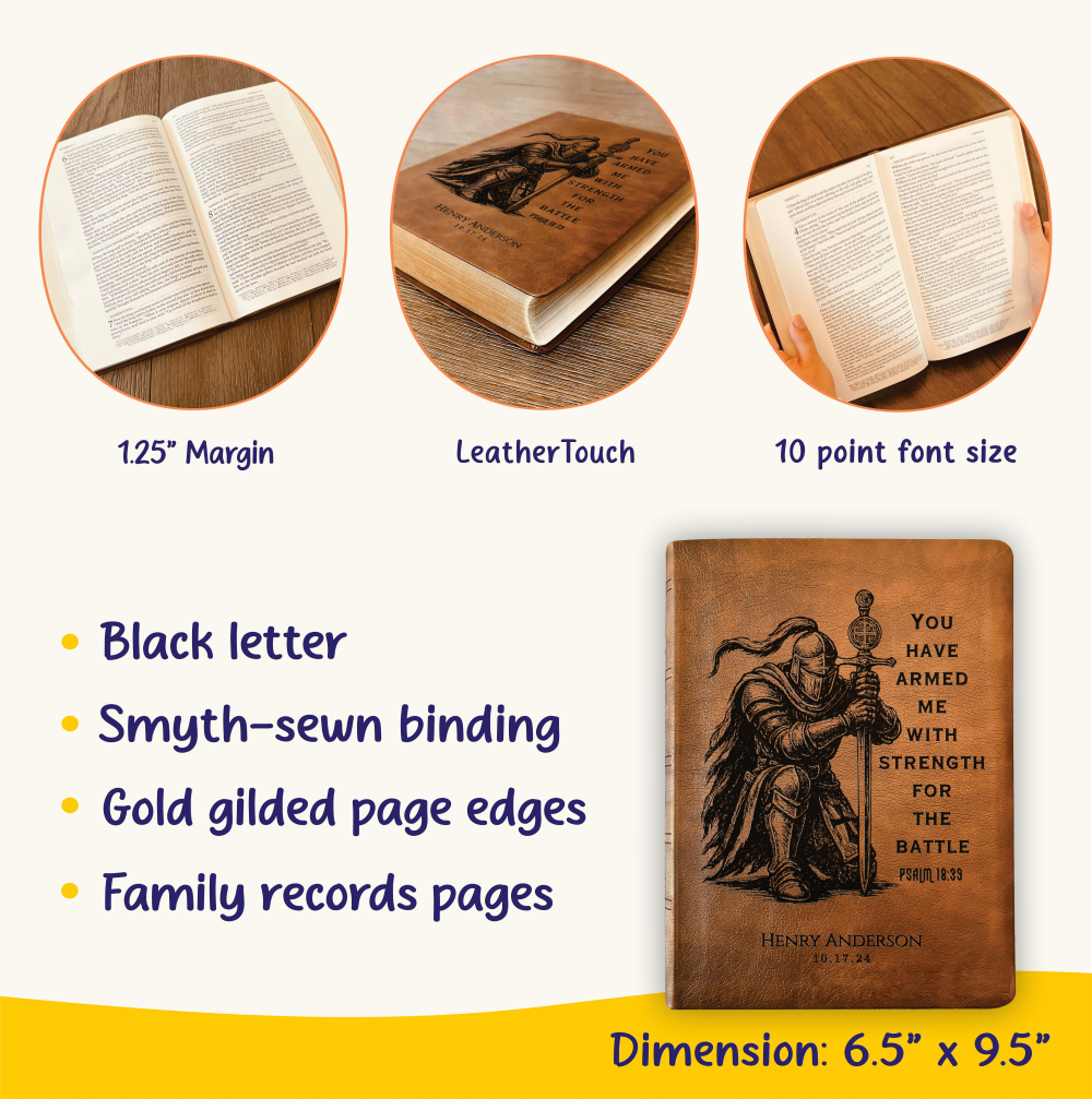 Personalized Bible for Men, NASB Wide Margin Bible, Custom Bible Engraved Name, Knight Warrior Design, Christian Gift, Bible Gifts for Him