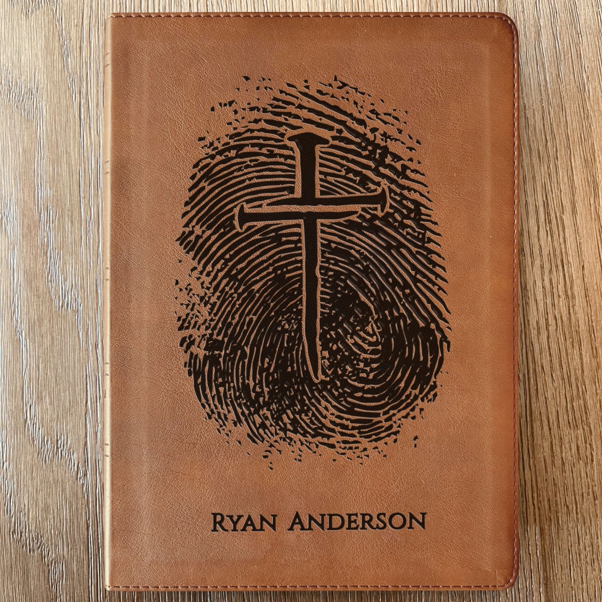 Personalized NASB 1995 Bible, Custom Fingerprint & Cross Design with Name Engraved, Side - Column Reference Bible, Gift for Baptism, Wedding - Religious Books - Aylev