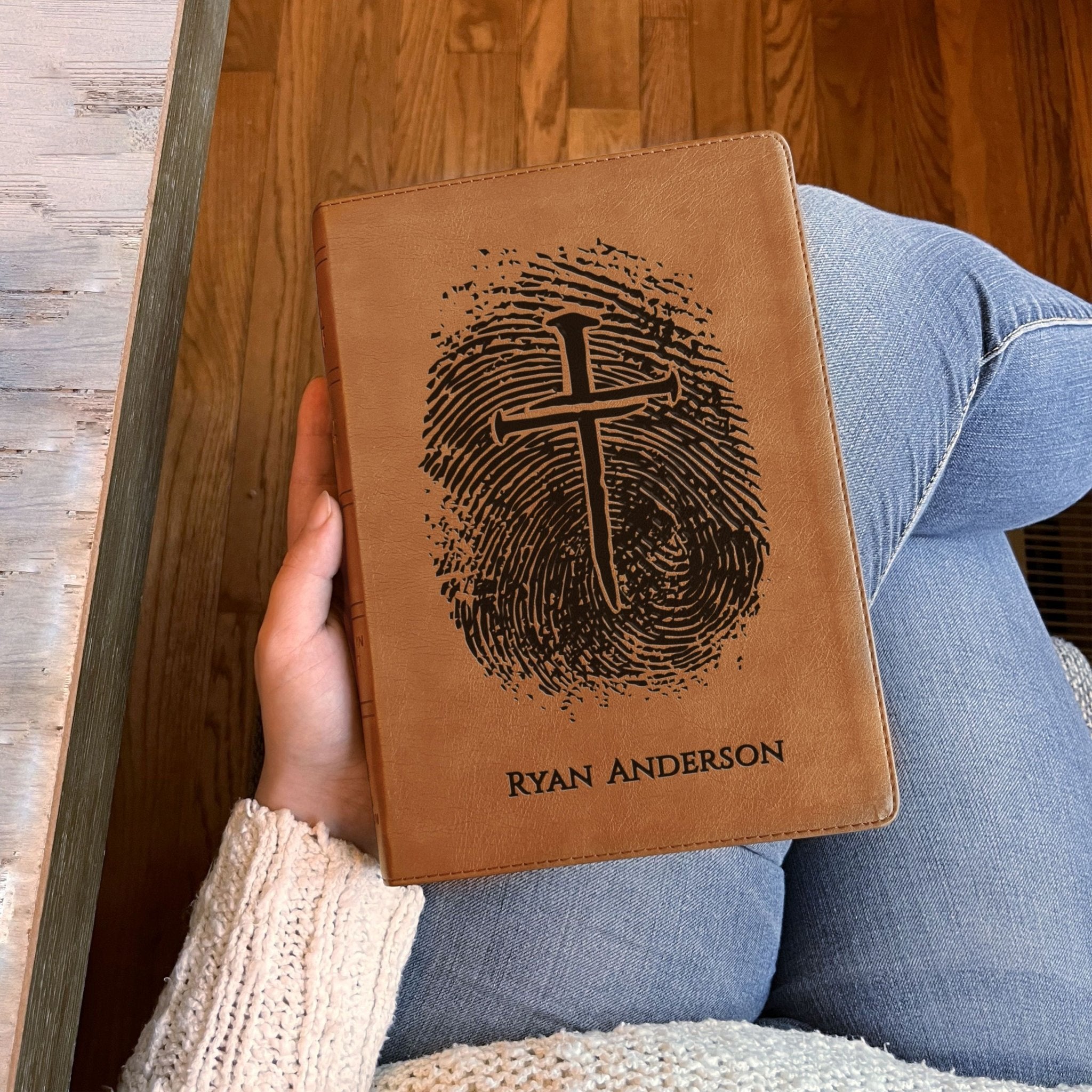 Personalized NASB 1995 Bible, Custom Fingerprint & Cross Design with Name Engraved, Side - Column Reference Bible, Gift for Baptism, Wedding - Religious Books - Aylev