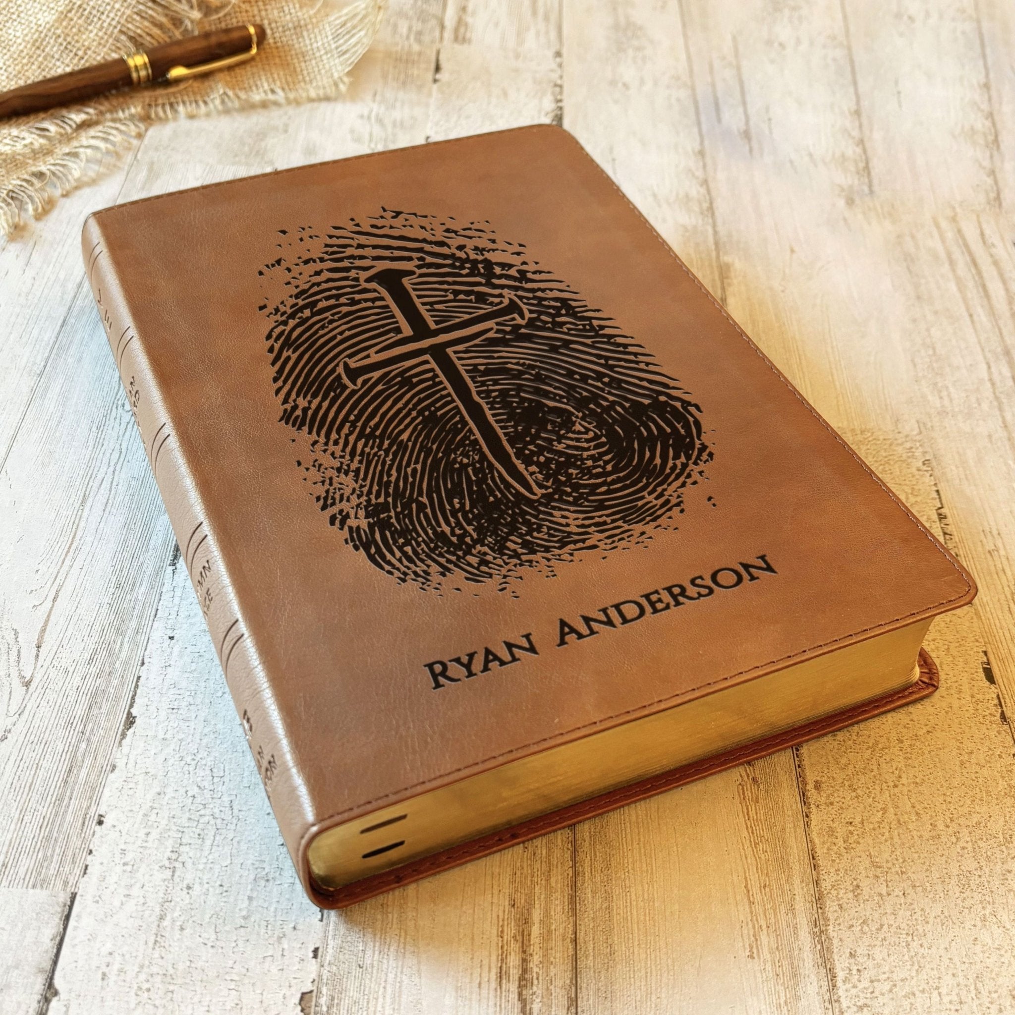 Personalized NASB 1995 Bible, Custom Fingerprint & Cross Design with Name Engraved, Side - Column Reference Bible, Gift for Baptism, Wedding - Religious Books - Aylev