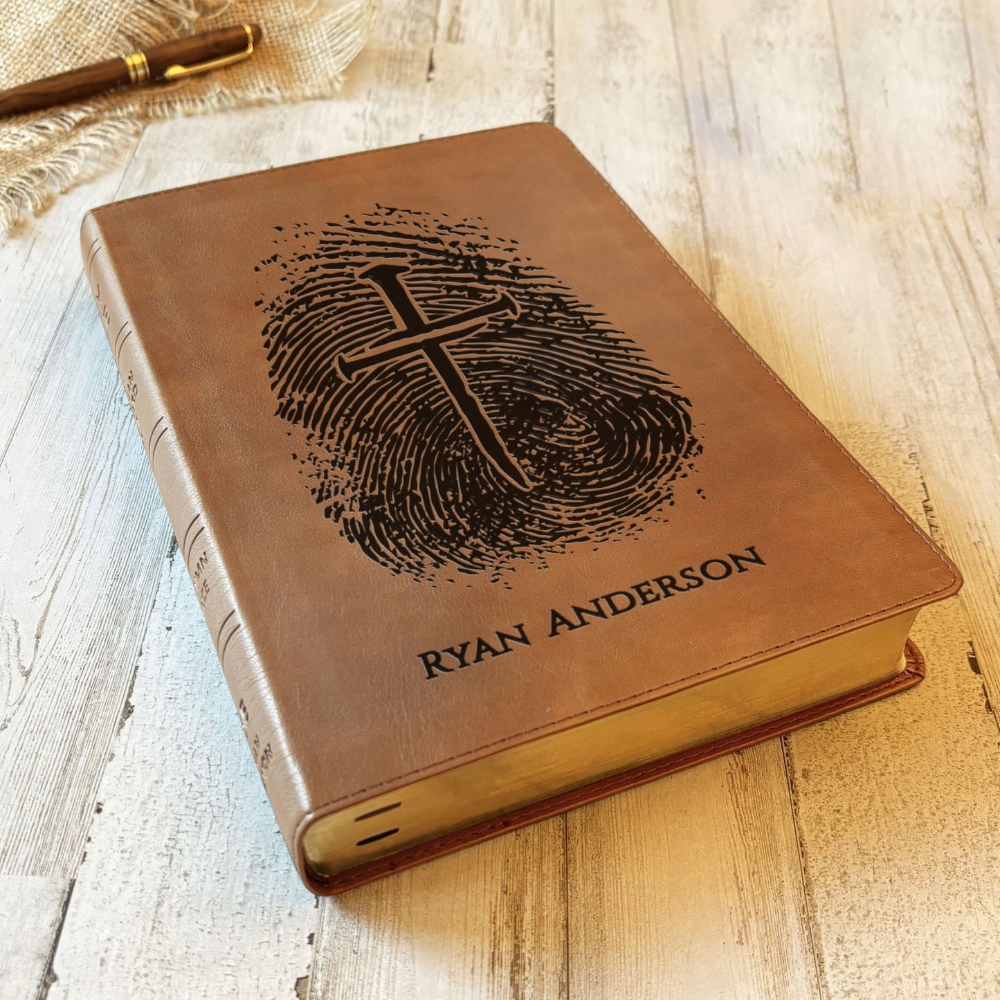 Personalized NASB 1995 Bible, Custom Fingerprint & Cross Design with Name Engraved, Side - Column Reference Bible, Gift for Baptism, Wedding - Religious Books - Aylev