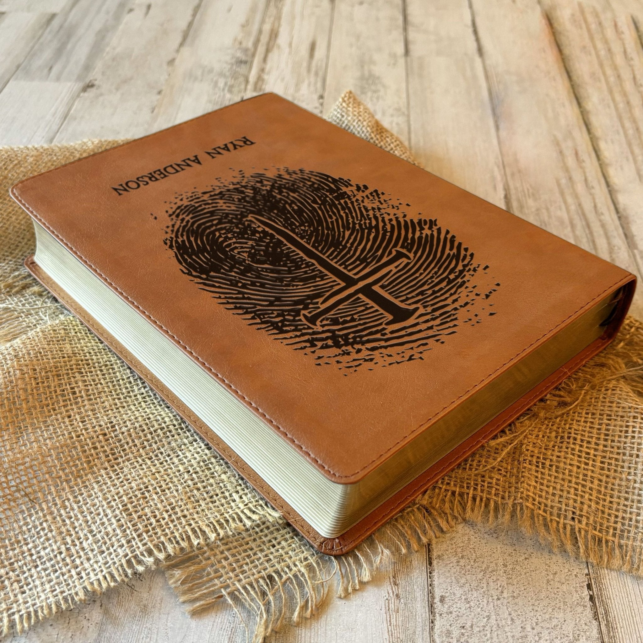 Personalized NASB 1995 Bible, Custom Fingerprint & Cross Design with Name Engraved, Side - Column Reference Bible, Gift for Baptism, Wedding - Religious Books - Aylev
