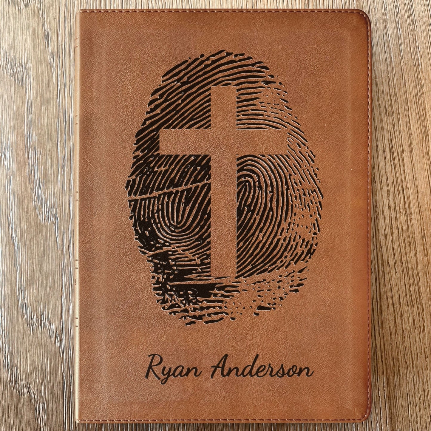 Personalized NASB 1995 Bible, Custom Fingerprint & Cross Design with Name Engraved, Side - Column Reference Bible, Gift for Baptism, Wedding - Religious Books - Aylev