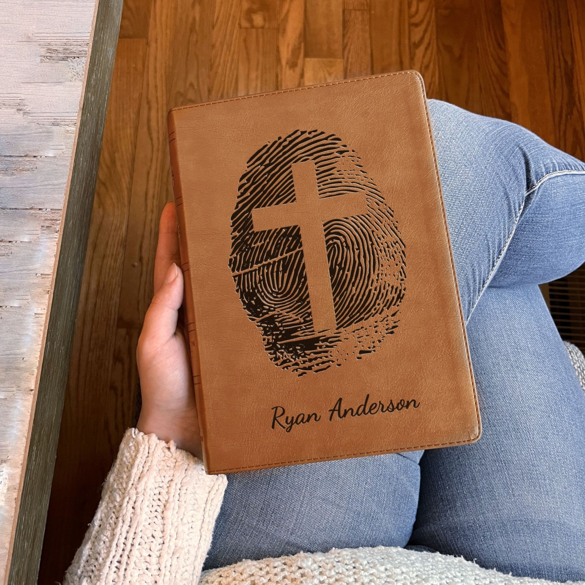 Personalized NASB 1995 Bible, Custom Fingerprint & Cross Design with Name Engraved, Side - Column Reference Bible, Gift for Baptism, Wedding - Religious Books - Aylev