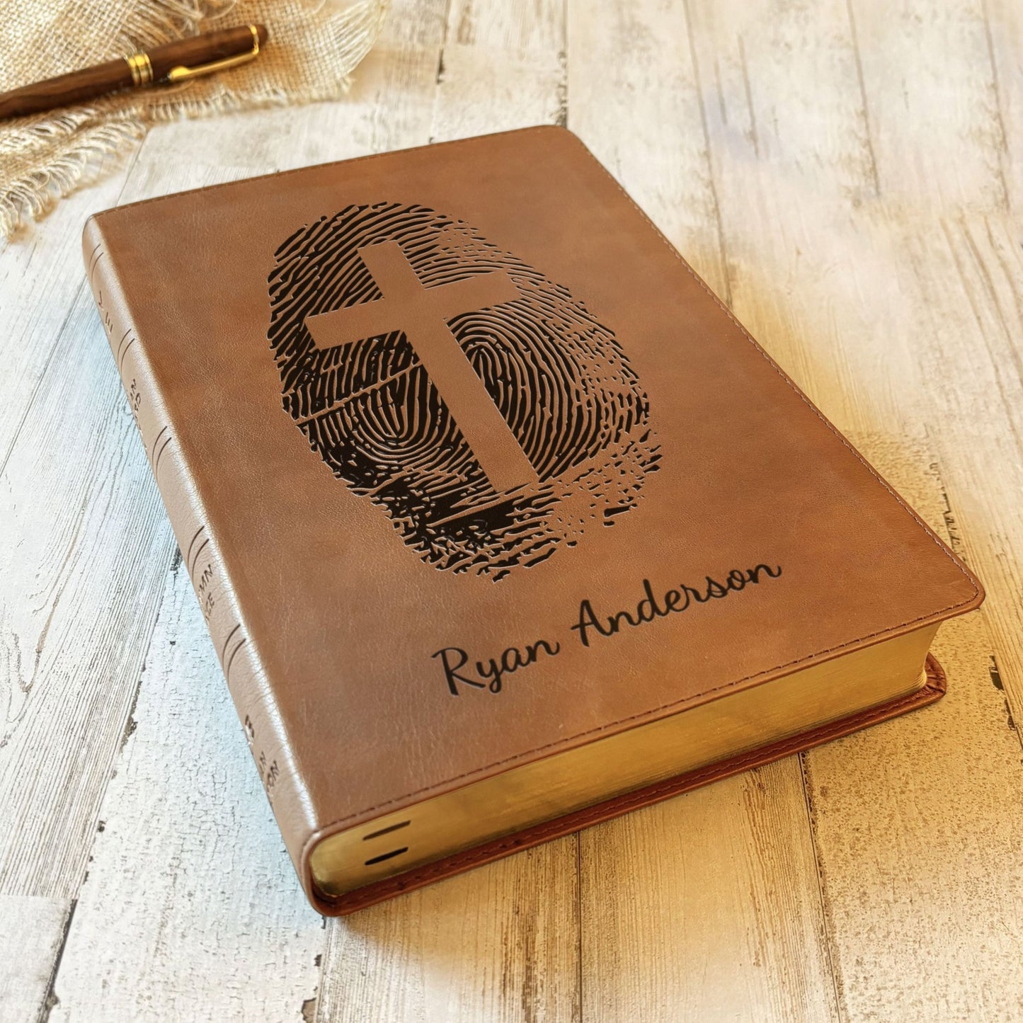 Personalized NASB 1995 Bible, Custom Fingerprint & Cross Design with Name Engraved, Side - Column Reference Bible, Gift for Baptism, Wedding - Religious Books - Aylev