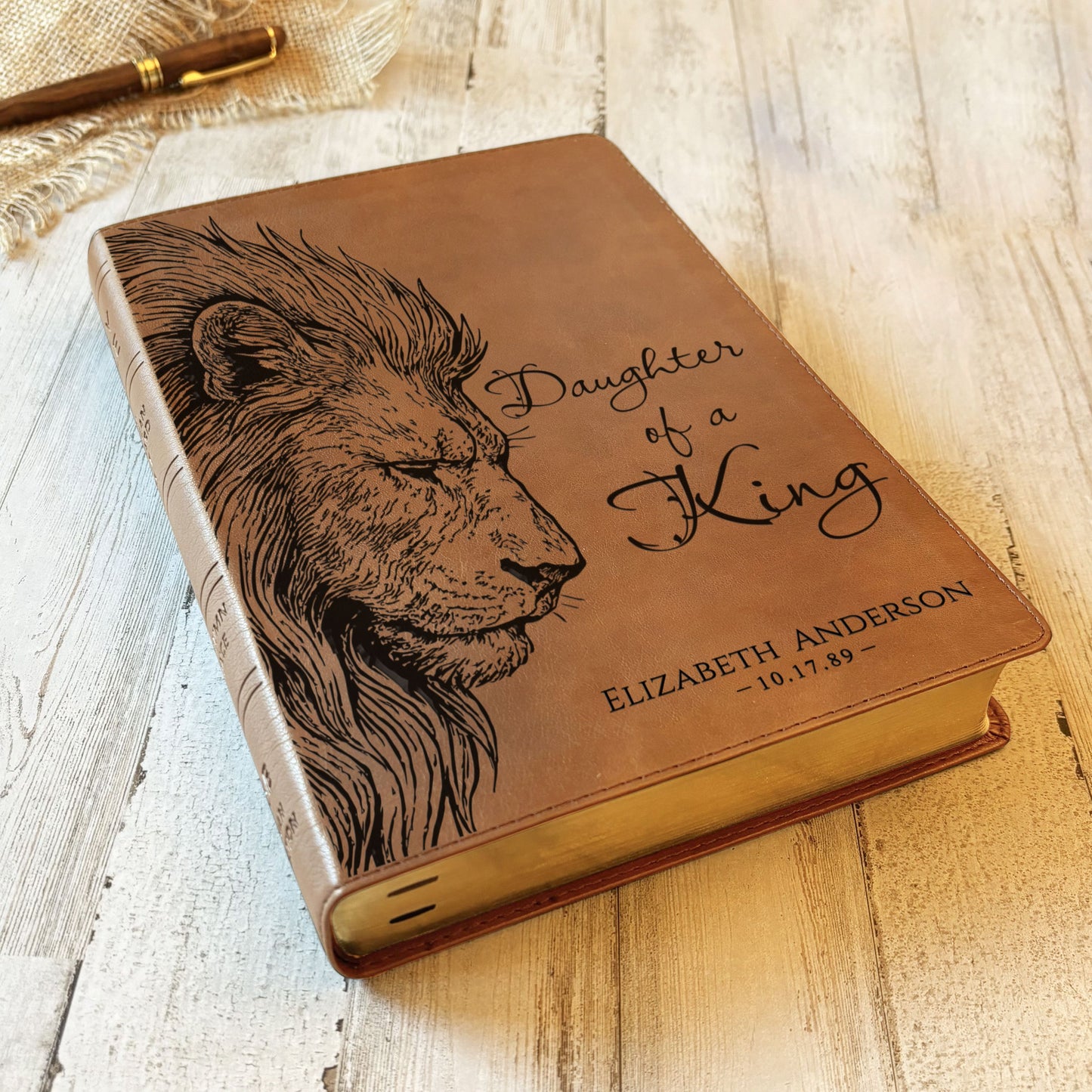 Personalized NASB 1995 Bible, Daughter of a King Lion Design, Custom Engraved Name, Christian Gift, Baptism Gift, Bible Gift for Her