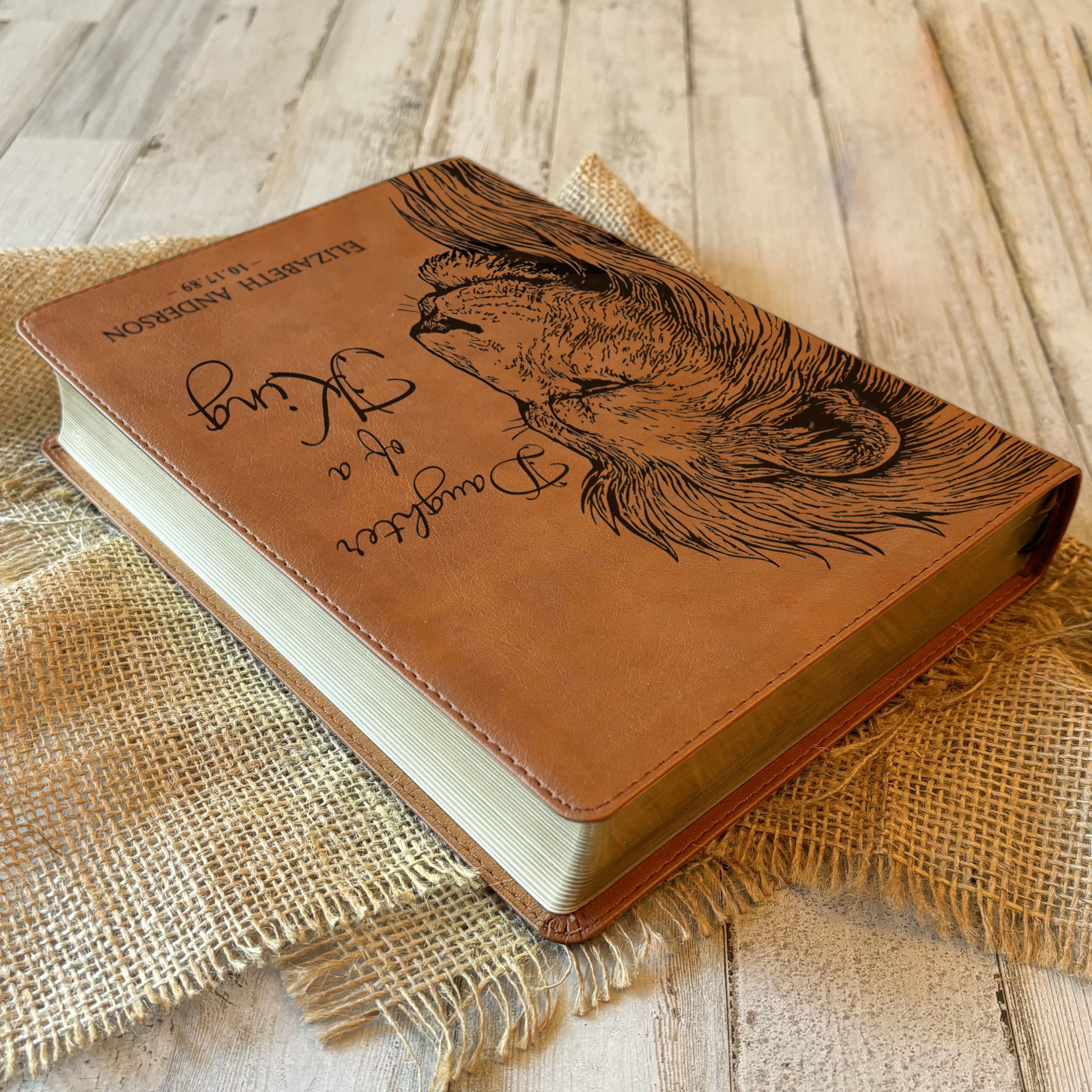 Personalized NASB 1995 Bible, Daughter of a King Lion Design, Custom Engraved Name, Christian Gift, Baptism Gift, Bible Gift for Her