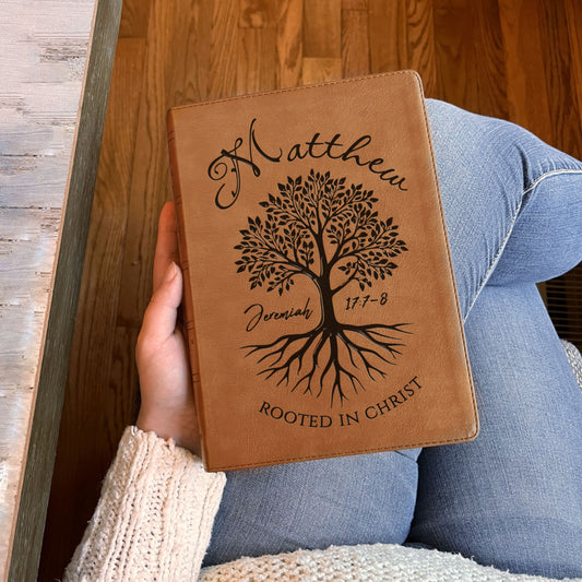 Personalized NASB 1995 Bible, Custom Engraved Name, Rooted in Christ Tree Design, Christian Gifts, Bible Gifts for Her, Bible Gifts for Him