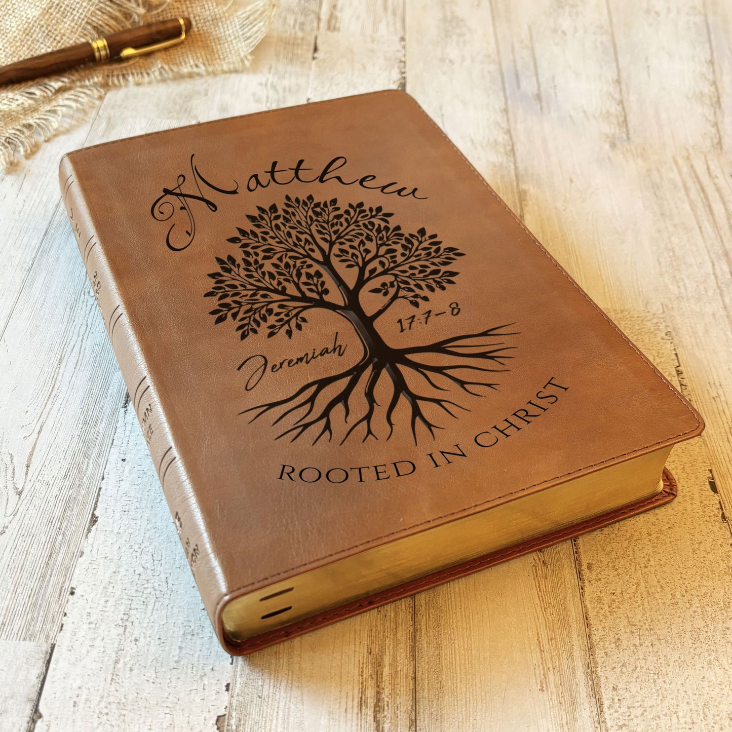 Personalized NASB 1995 Bible, Custom Engraved Name, Rooted in Christ Tree Design, Christian Gifts, Bible Gifts for Her, Bible Gifts for Him