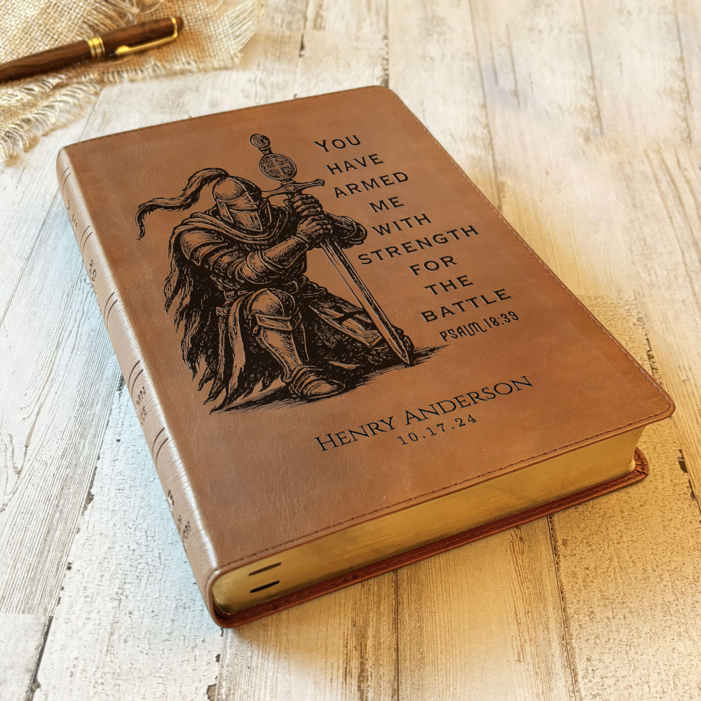 Personalized Bible for Men, NASB 1995 Bible, Customized Bible Engraved Name, Knight Warrior Design, Christian Gift, Bible Gifts for Him