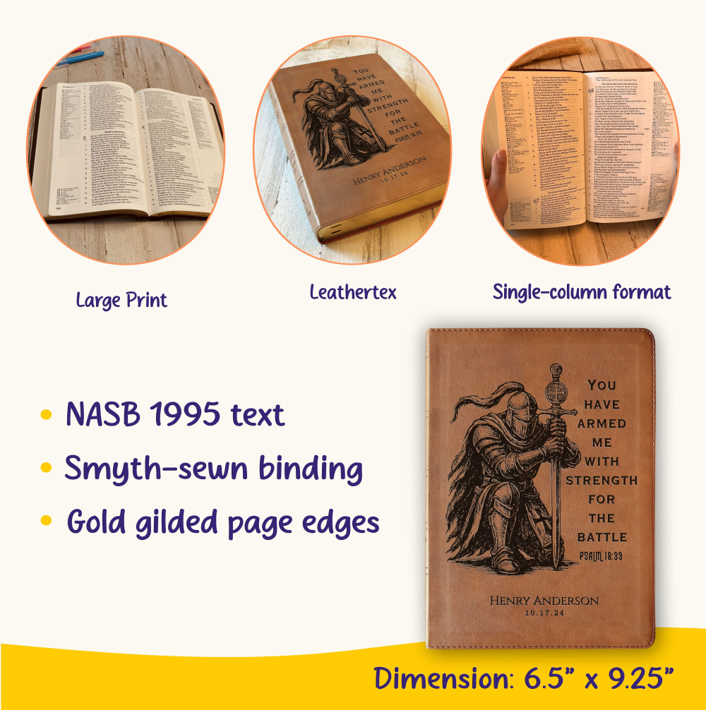 Personalized Bible for Men, NASB 1995 Bible, Customized Bible Engraved Name, Knight Warrior Design, Christian Gift, Bible Gifts for Him