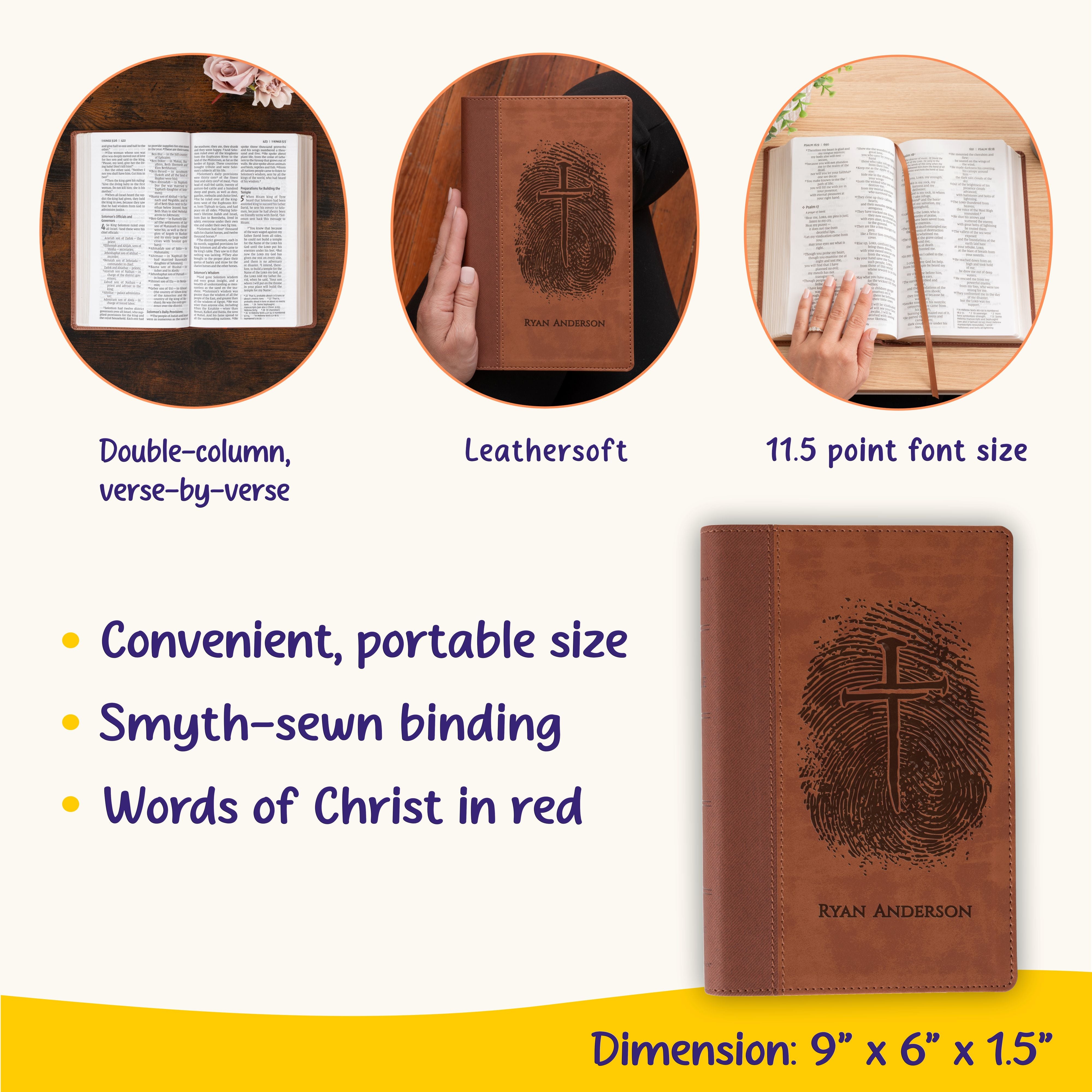 Personalized Large Print NIV Bible with Cross and Fingerprint Engraving, Custom Engraved Name, New International Version, Christian Gifts