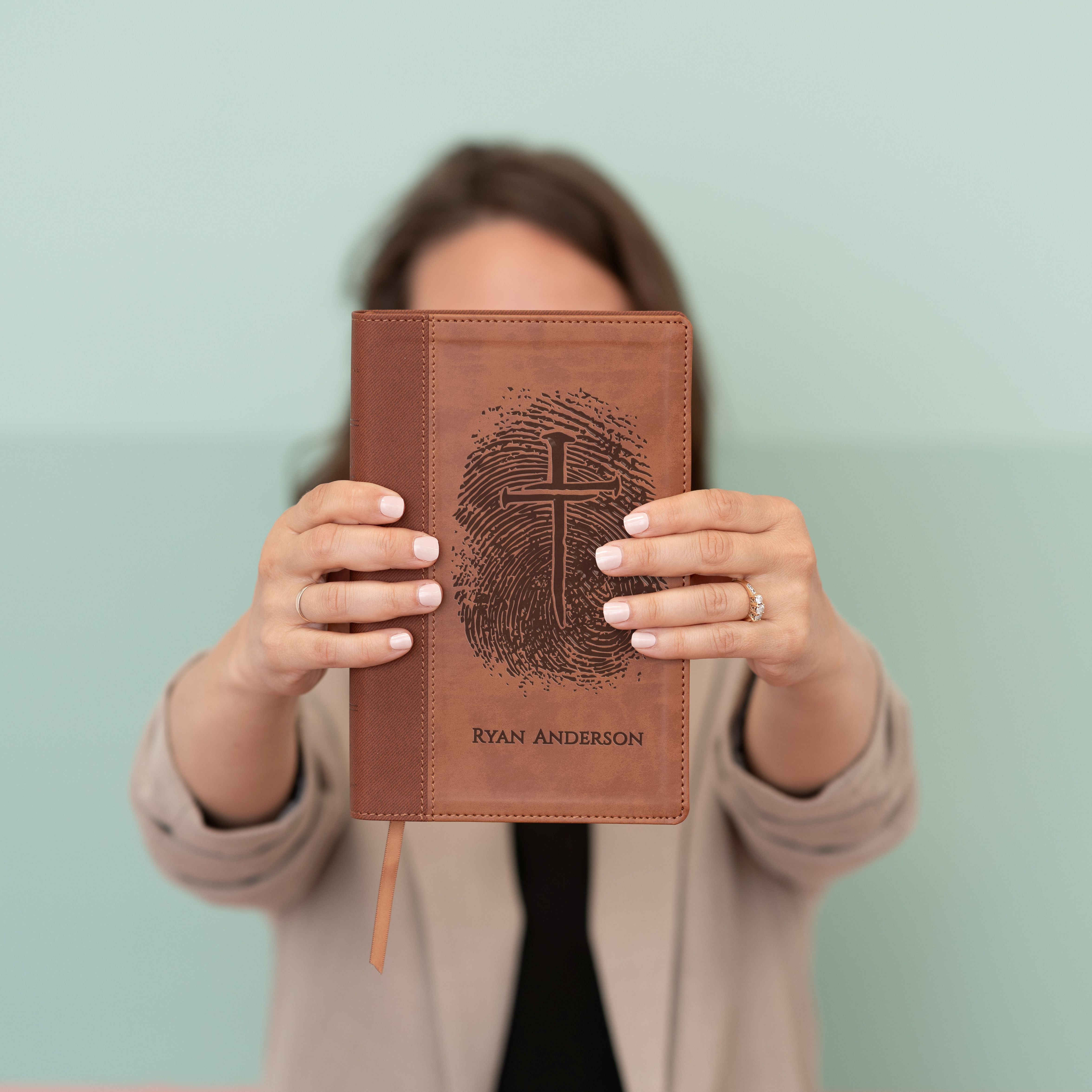 Personalized Large Print NIV Bible with Cross and Fingerprint Engraving, Custom Engraved Name, New International Version, Christian Gifts