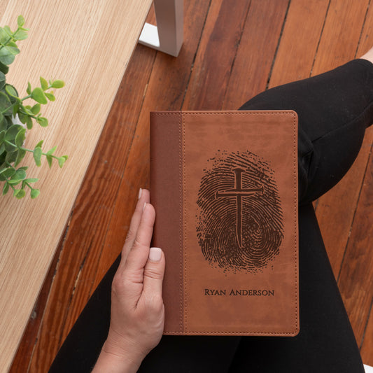Personalized Large Print NIV Bible with Cross and Fingerprint Engraving, Custom Engraved Name, New International Version, Christian Gifts