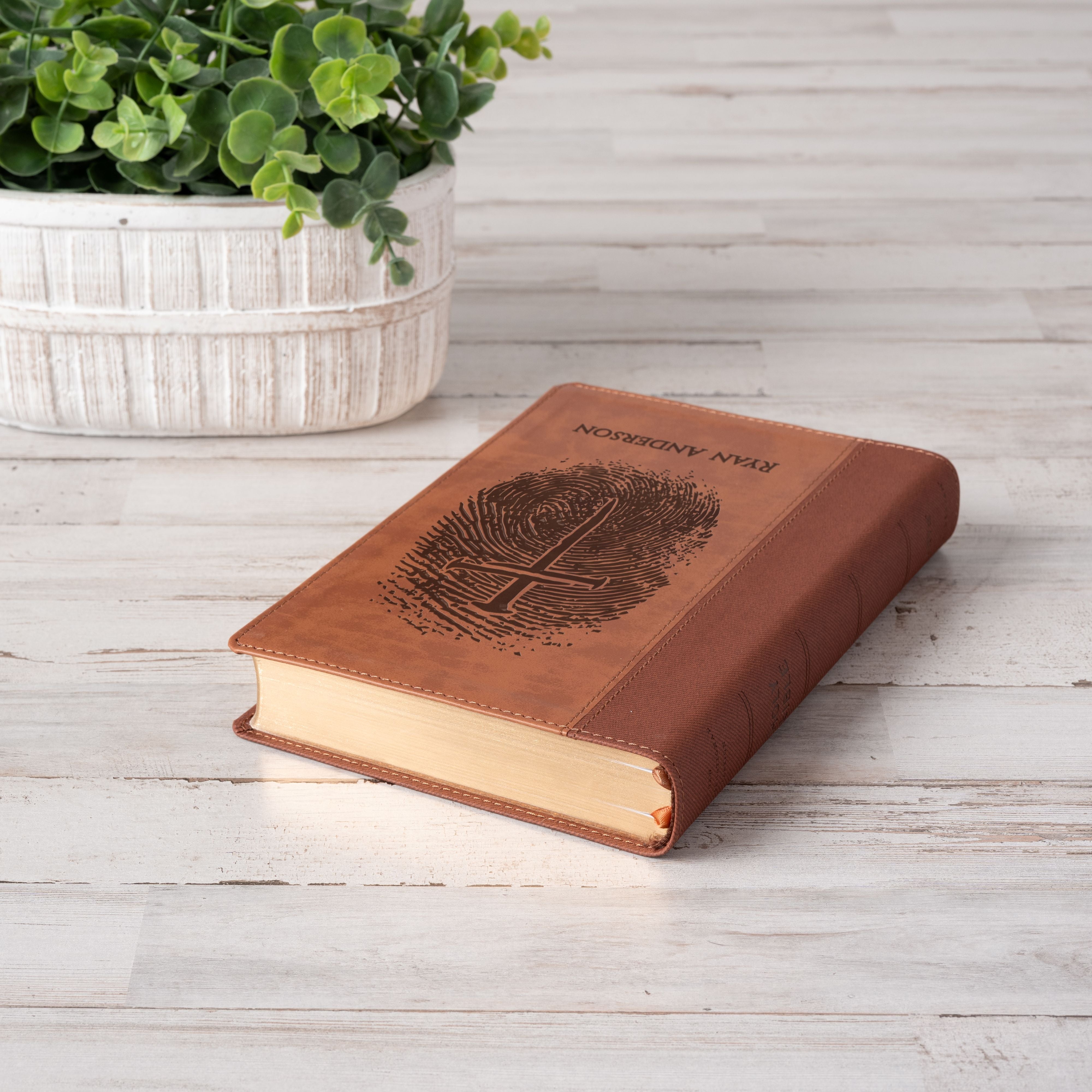 Personalized Large Print NIV Bible with Cross and Fingerprint Engraving, Custom Engraved Name, New International Version, Christian Gifts