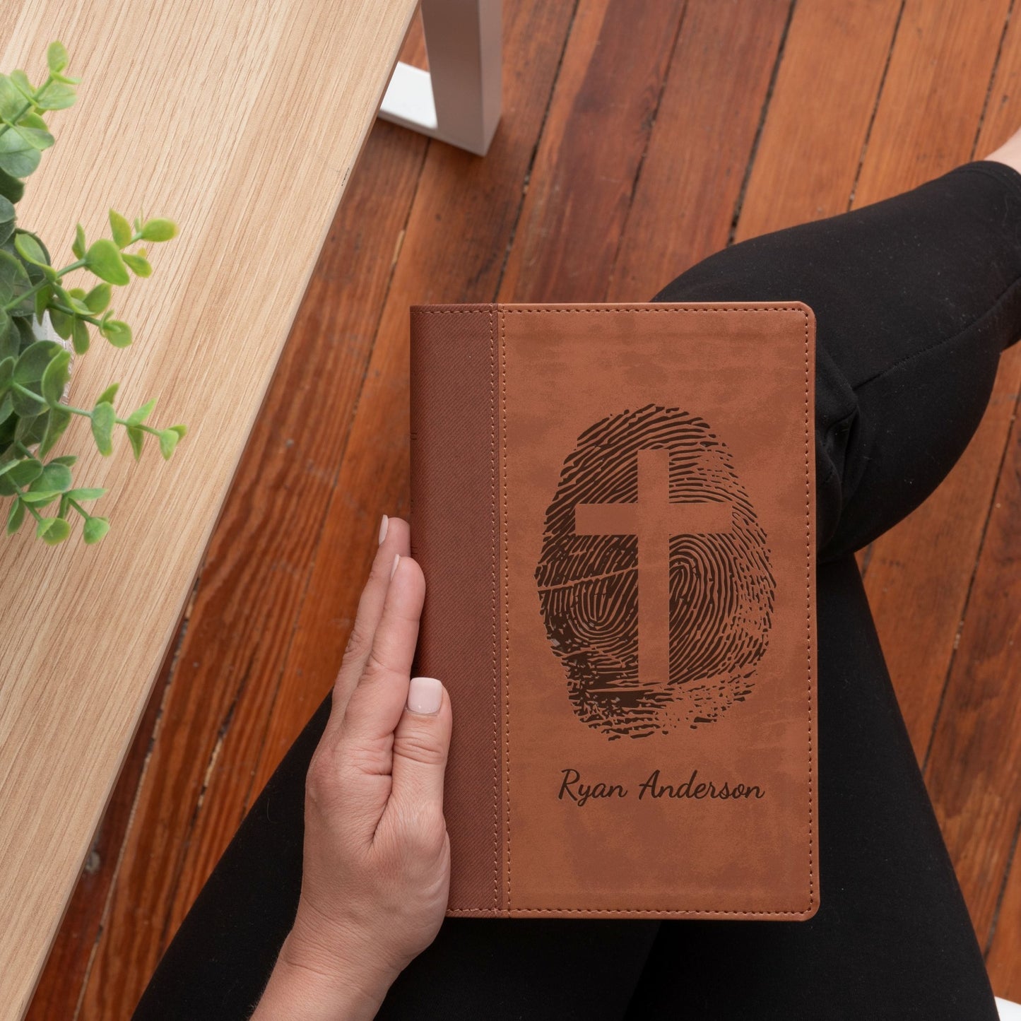 Personalized NIV Bible, Custom Fingerprint & Cross Design with Name Engraved, Large Print, Gift for Baptism, Wedding, Confirmation - Religious Books - Aylev