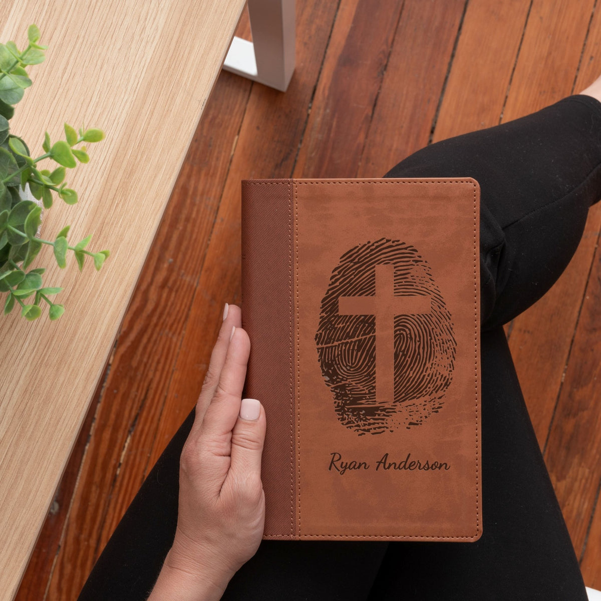 Personalized NIV Bible, Custom Fingerprint & Cross Design with Name Engraved, Large Print, Gift for Baptism, Wedding, Confirmation - Religious Books - Aylev