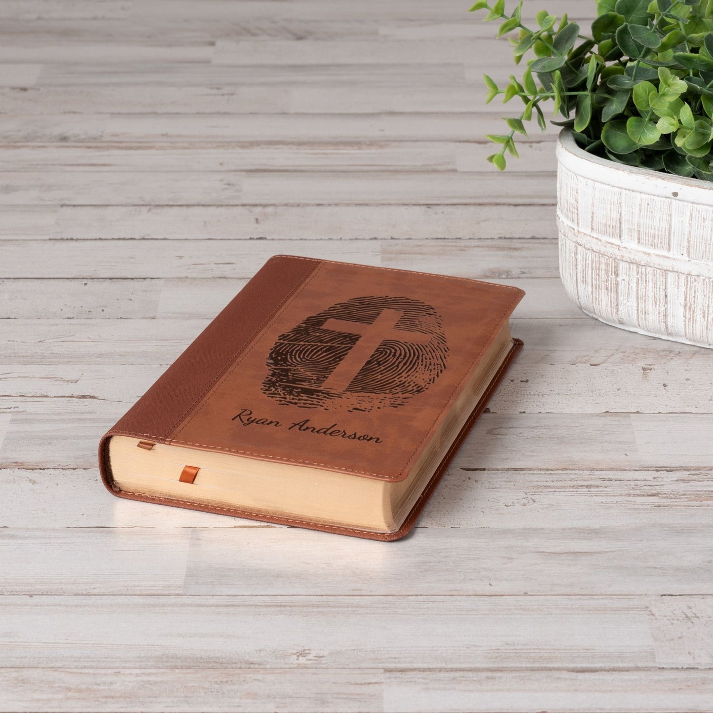 Personalized NIV Bible, Custom Fingerprint & Cross Design with Name Engraved, Large Print, Gift for Baptism, Wedding, Confirmation - Religious Books - Aylev