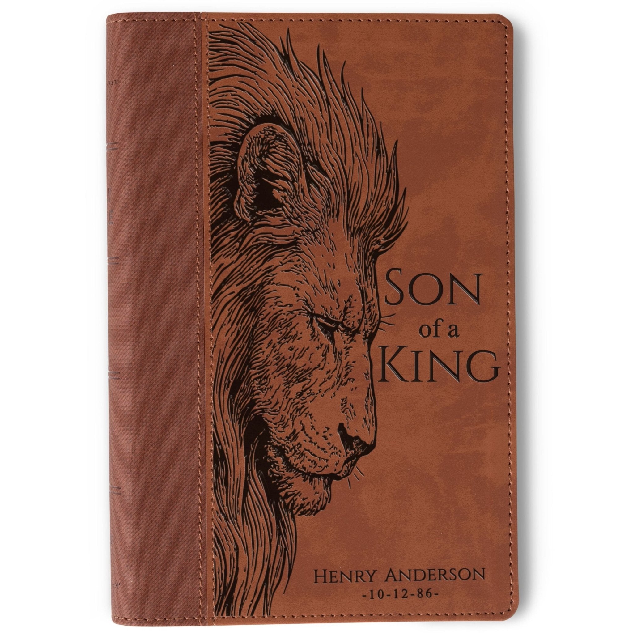 Personalized NIV Large - Print Bible, Son of a King Lion Design, Custom Engraved Name, Christian Gift, Baptism Gift, Bible Gift for Him - Religious Books - Aylev
