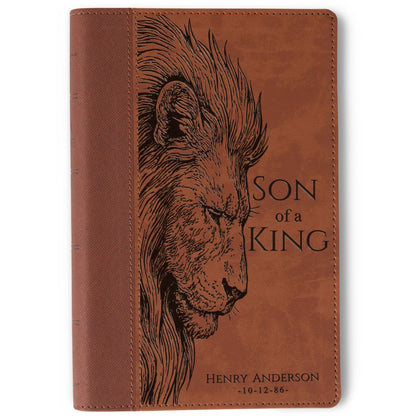 Personalized NIV Large - Print Bible, Son of a King Lion Design, Custom Engraved Name, Christian Gift, Baptism Gift, Bible Gift for Him - Religious Books - Aylev