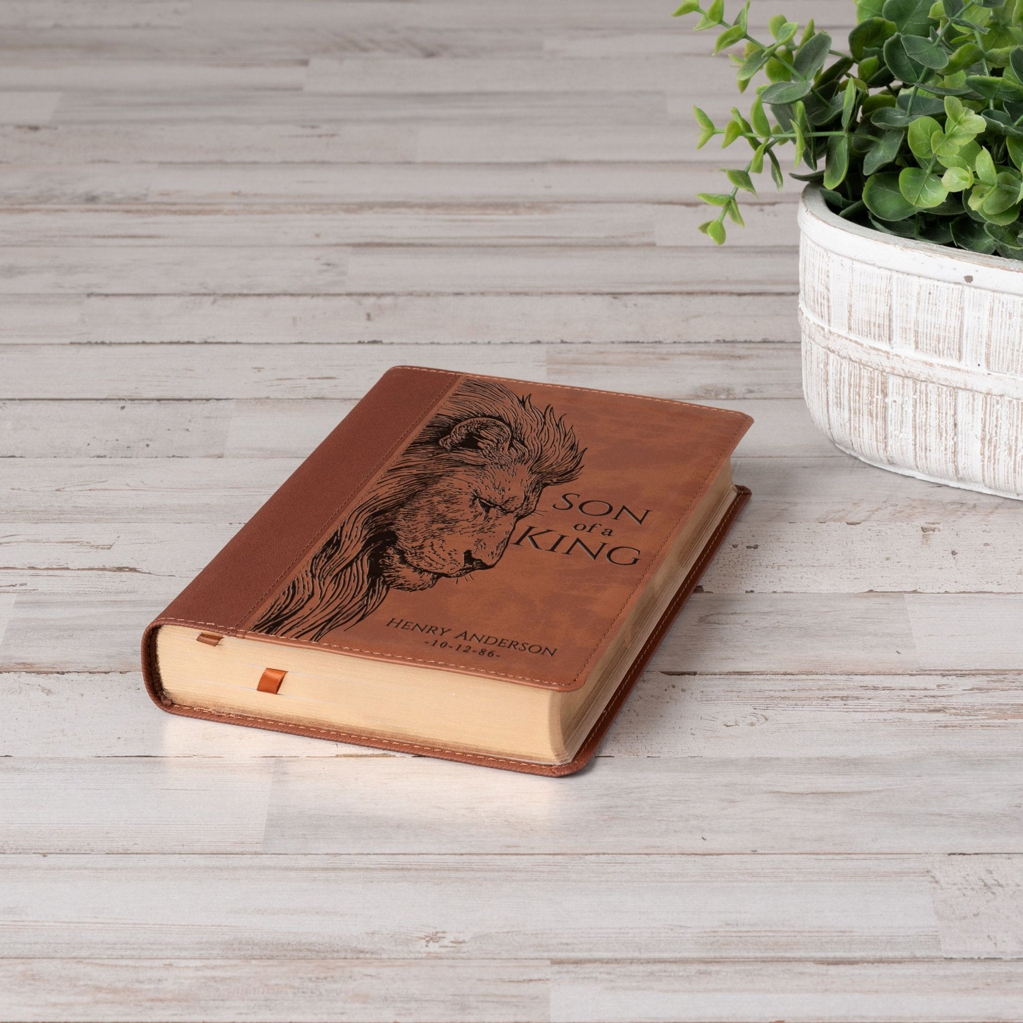 Personalized NIV Large - Print Bible, Son of a King Lion Design, Custom Engraved Name, Christian Gift, Baptism Gift, Bible Gift for Him - Religious Books - Aylev