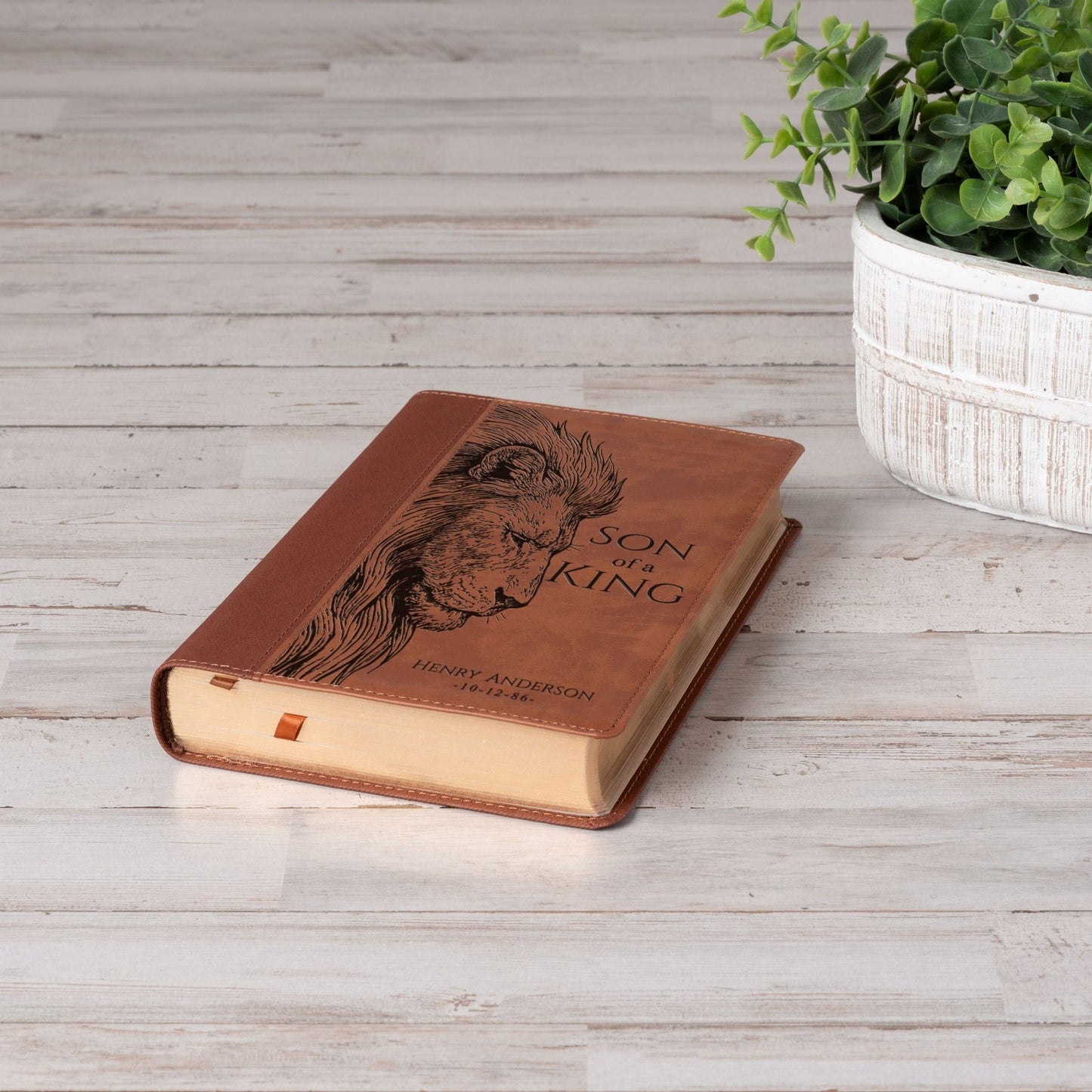 Personalized NIV Large - Print Bible, Son of a King Lion Design, Custom Engraved Name, Christian Gift, Baptism Gift, Bible Gift for Him - Religious Books - Aylev