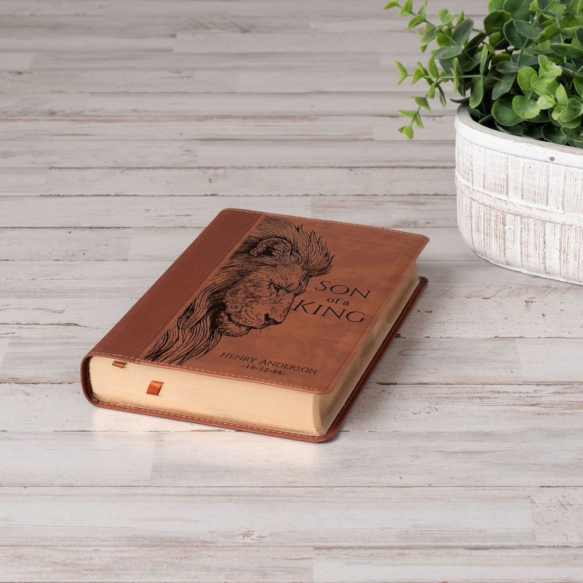 Personalized NIV Large - Print Bible, Son of a King Lion Design, Custom Engraved Name, Christian Gift, Baptism Gift, Bible Gift for Him - Religious Books - Aylev