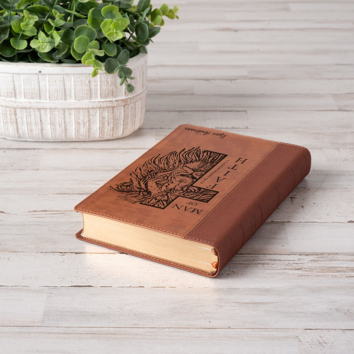 Personalized NIV Large - Print Bible, Custom Bible Engraved Name, Man of Faith Lion Design, Christian Gift, Baptism Gift, Bible Gift for Him - Religious Books - Aylev