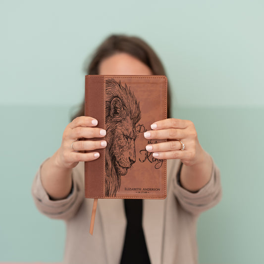 Personalized NIV Large Print Bible, Daughter of a King Lion Design, Custom Engraved Name, Christian Gift, Baptism Gift, Bible Gift for Her