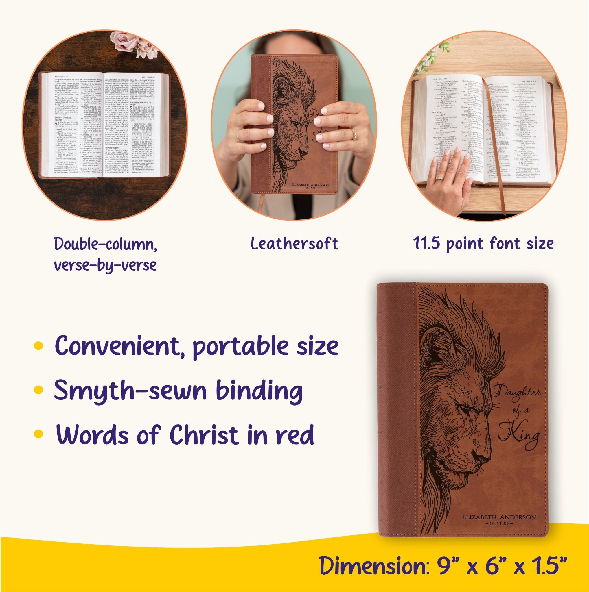 Personalized NIV Large Print Bible, Custom Engraved Name, Daughter of a King Lion Design, Christian Gift, Baptism Gift, Bible Gifts for Her - Religious Books - Aylev