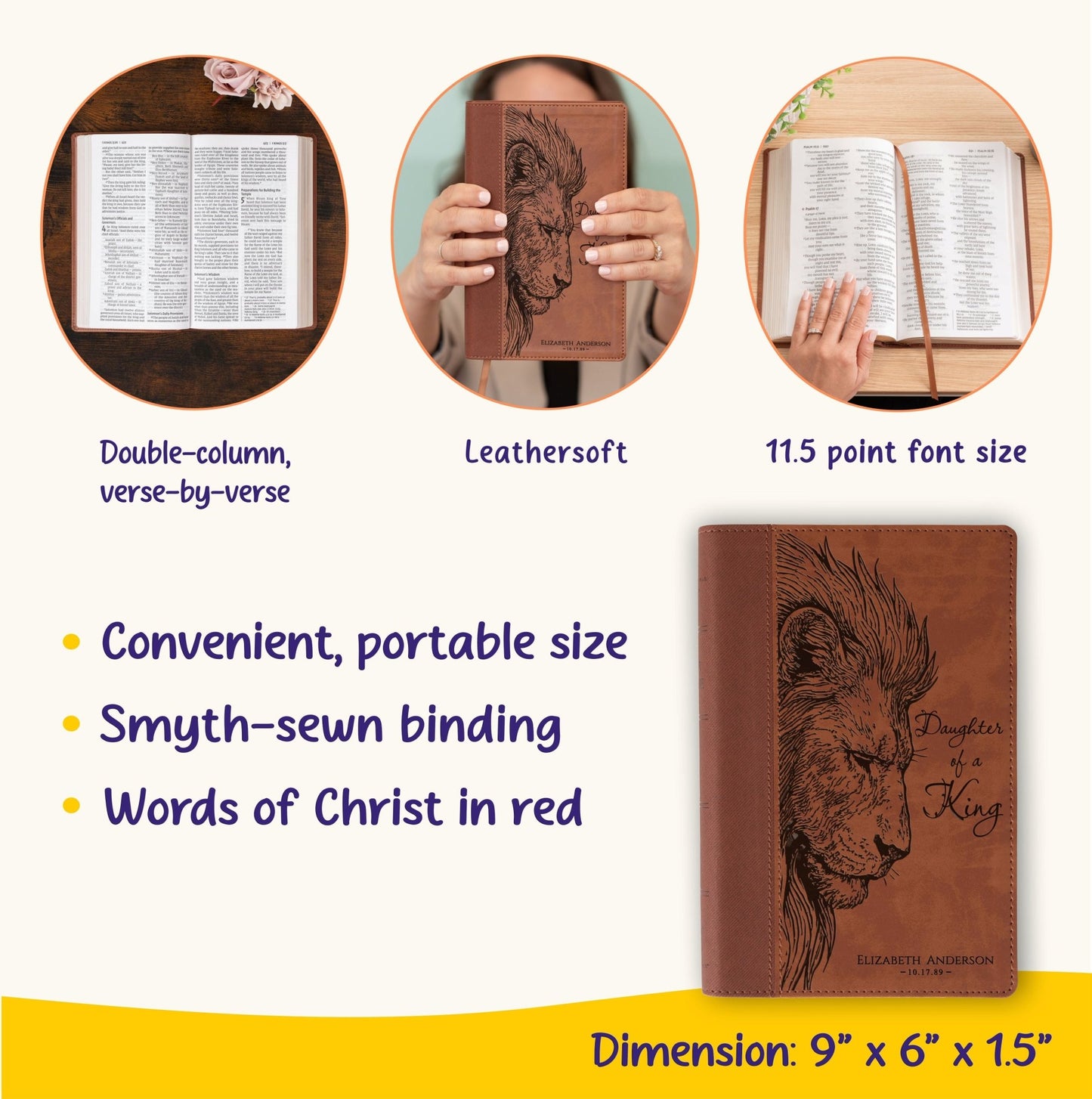 Personalized NIV Large Print Bible, Custom Engraved Name, Daughter of a King Lion Design, Christian Gift, Baptism Gift, Bible Gifts for Her - Religious Books - Aylev